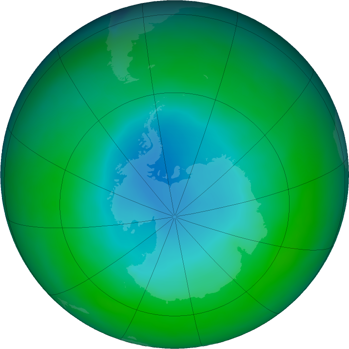 Antarctic ozone map for December 2023